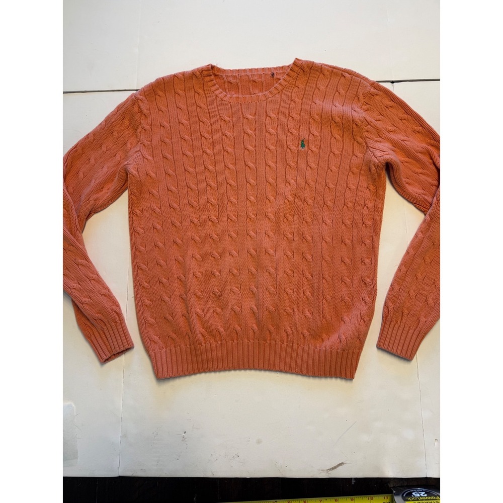 Ralph Lauren Polo Orange Cable Knit Cotton Crew Neck Sweater Womens Small